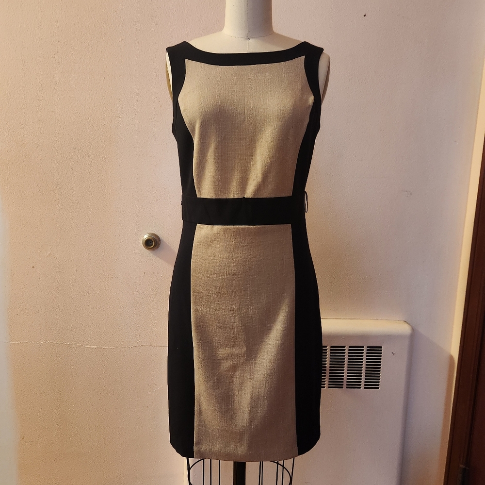 BCX Black and Tan Colorblock Midi Dress